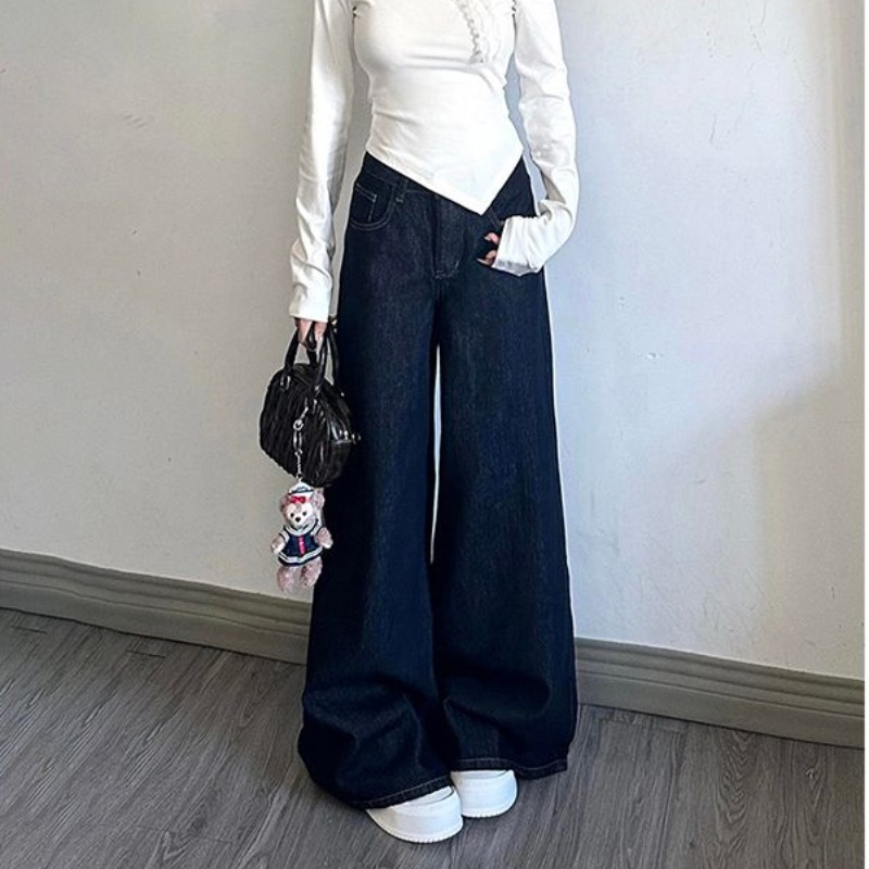 New spring and autumn trendy design casual jeans for women with high waist slim loose straight floor jeans trendy