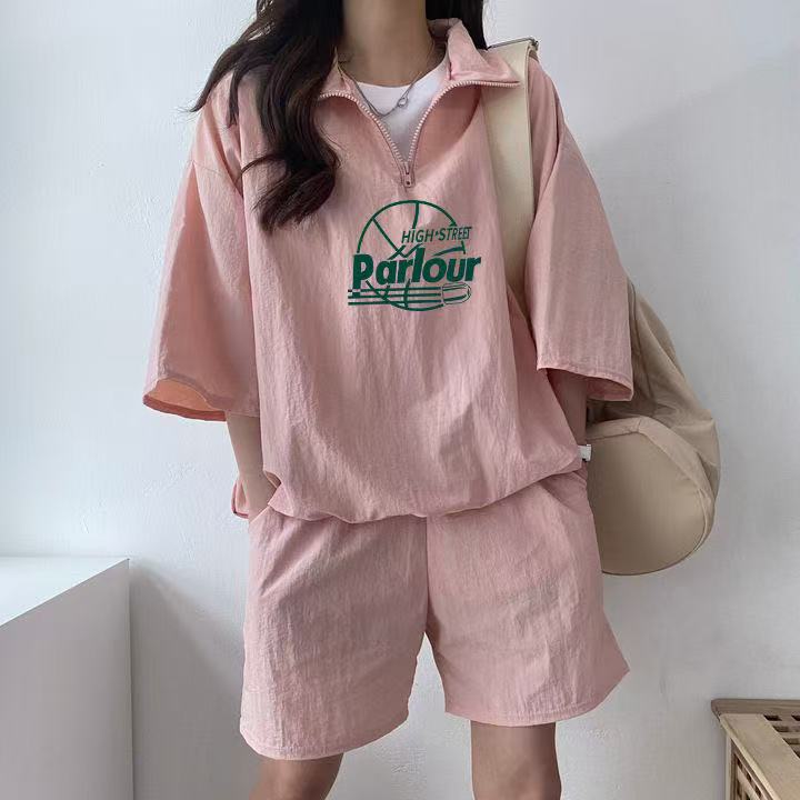 2025休閒運動服套裝女夏季圖案印花新款短袖短褲跑步兩件