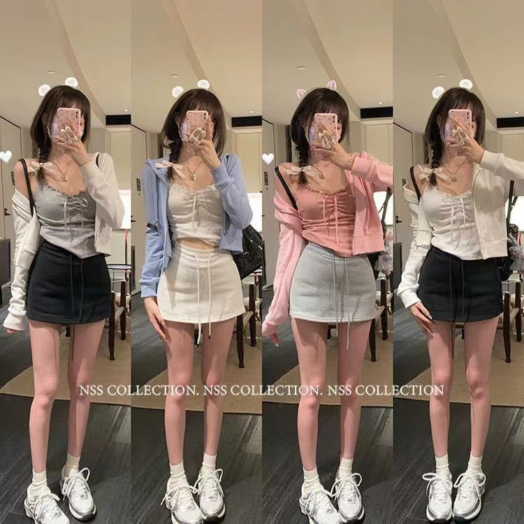 純欲荷葉邊小吊帶背心女帶胸墊小V領抹胸辣妹美背舒適