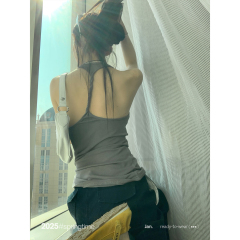 Korean cotton gray U-neck suspender vest for women in summer slim interior design design outside wear backless base top