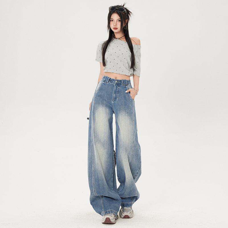 American blue sickle jeans 2025 spring new high-waist loose banana pants design floor-sliding wide-leg pants