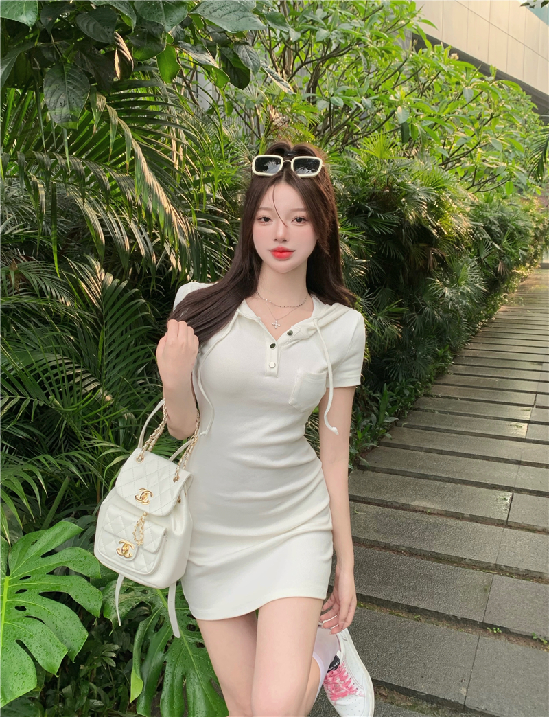 實拍~連帽針織連衣裙2025新款女夏季設計感小眾收腰裙子