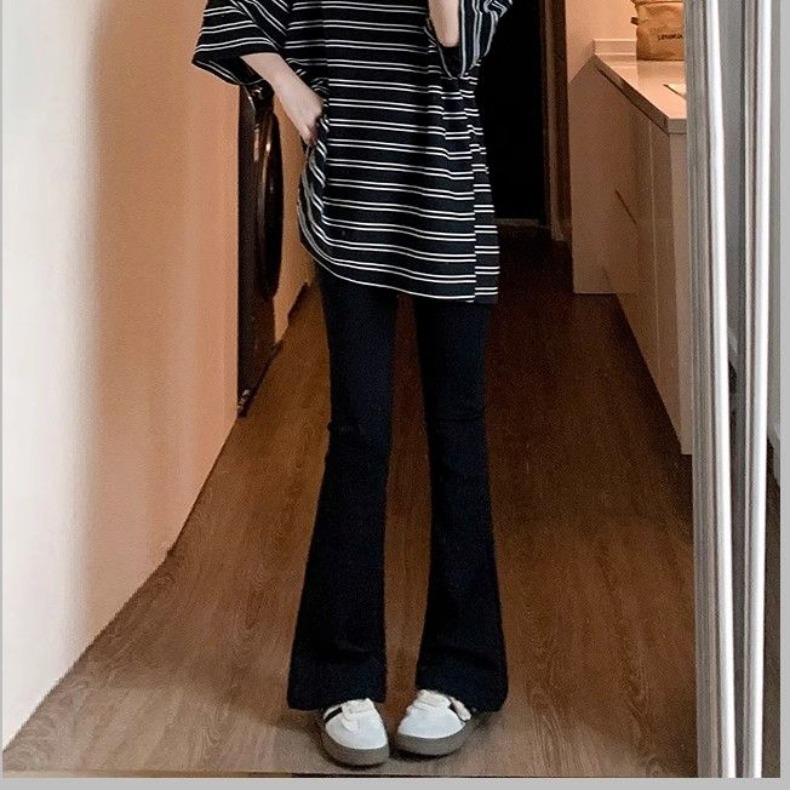 Black micro-flare pants for women high waist 2025 spring and autumn small drooping suit horseshoe pants slim and slim flared pants