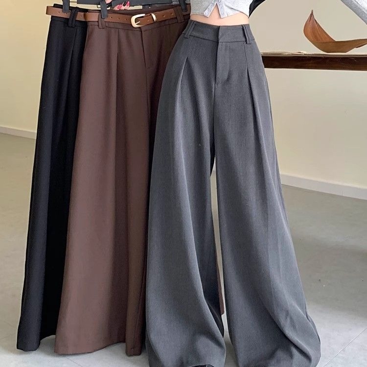 Black lazy style drooping suit pants casual pants for women in spring high waist slimming wide-leg pants loose trousers