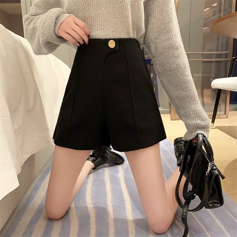 超火高腰西裝短褲女春季新款韓版休閒外穿a字顯瘦打底闊腿靴褲子