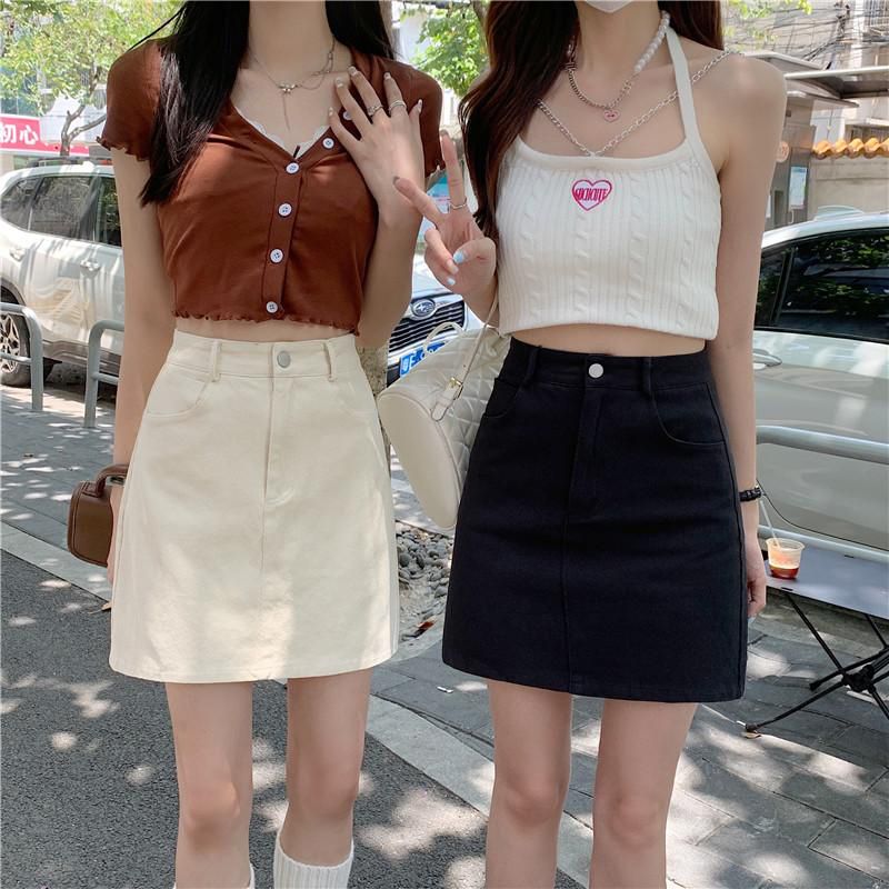 Korean version of street high-waist denim skirt for women in spring and summer new slim and versatile A-line skirt with hip denim skirt