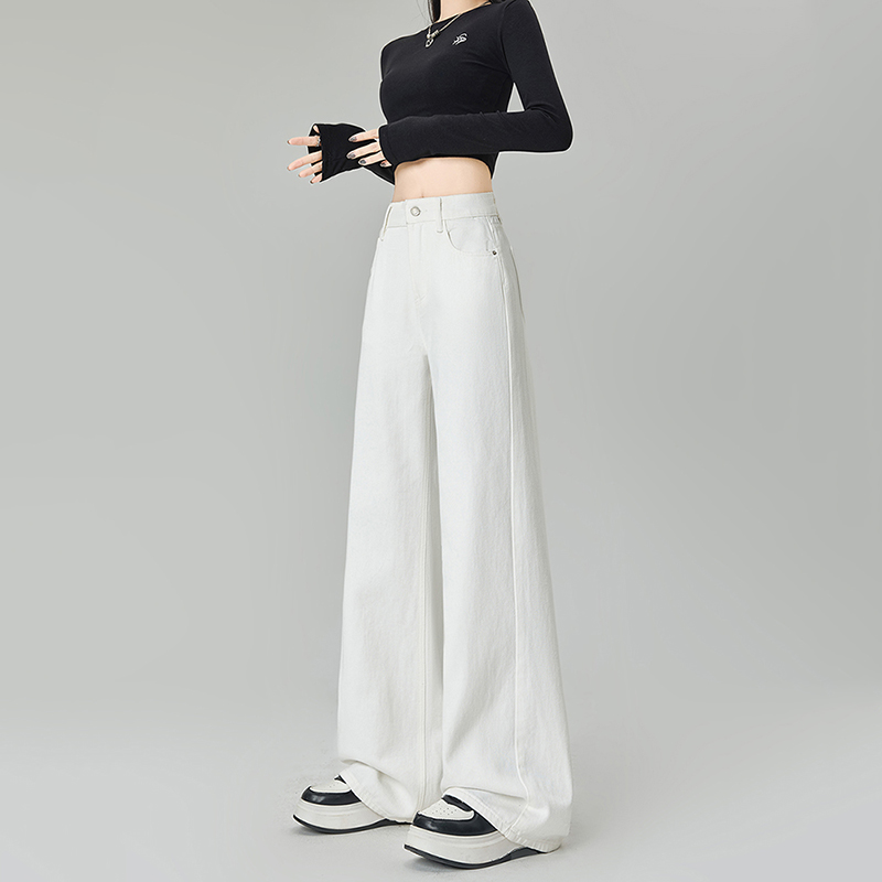 White simple soft straight-dial pants 2025 spring new high-waist loose wide-leg jeans women's clothing