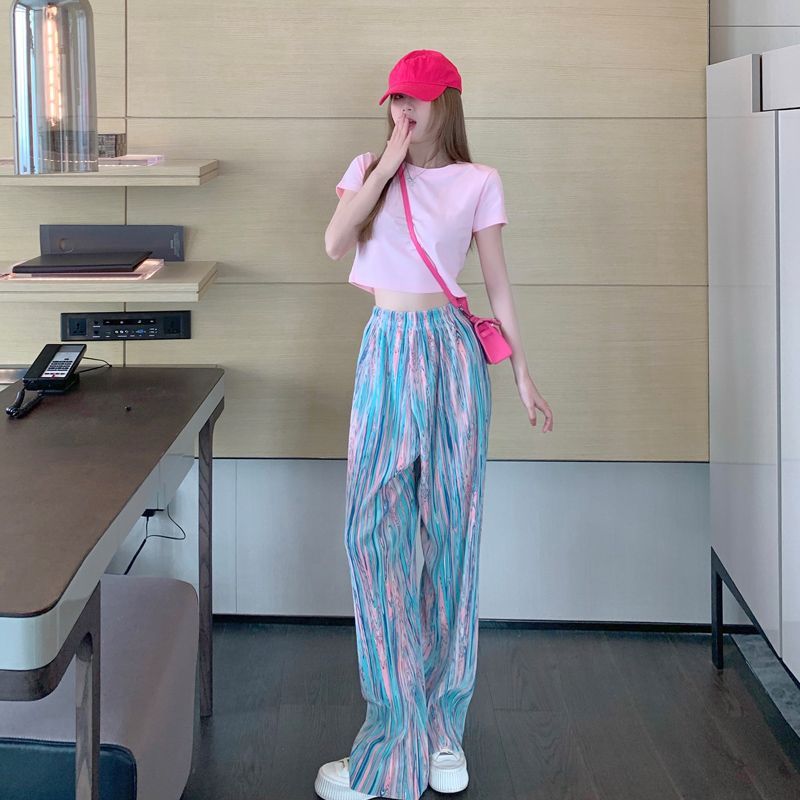 Korean style summer fashion straight-leg pants Internet celebrity casual pants trousers high waist loose draping floor pants wide-leg pants women