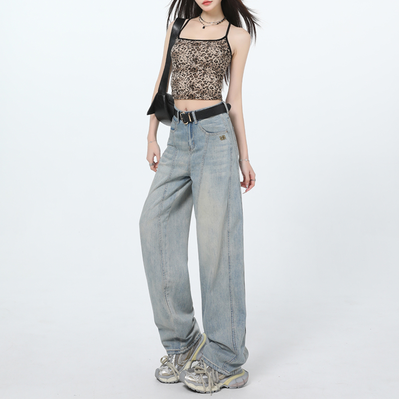 Scythe cut wide-leg pants ~ loose jeans women's high wide-leg floor pants trousers extended