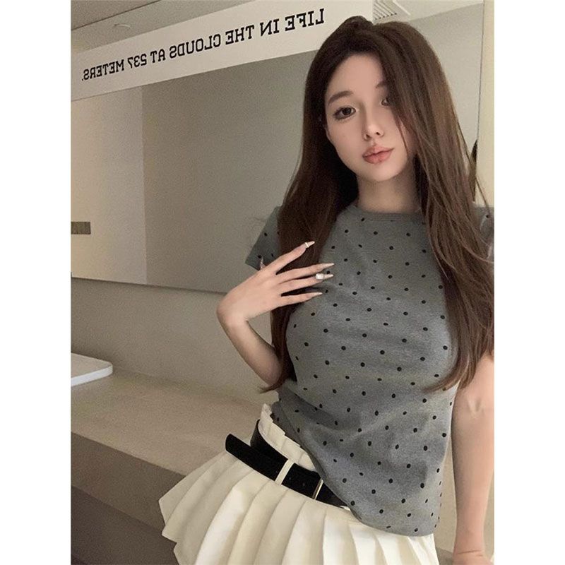 Original fabric-pure workmanship round neck short-sleeved T-shirt for women slim fit slim bottom shirt top