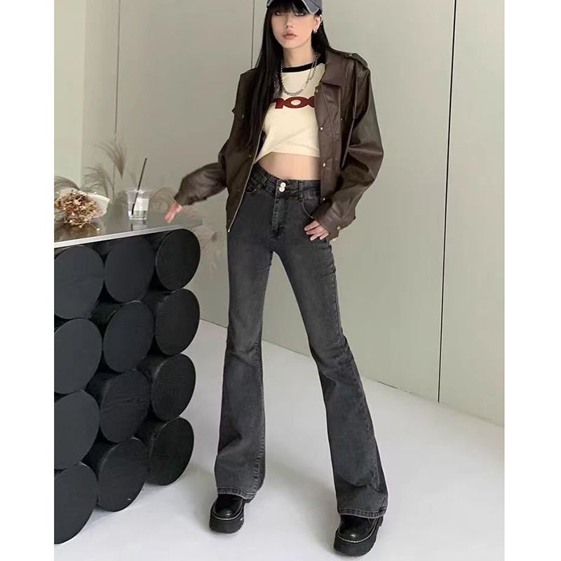 versatile micro-flare jeans for women in spring and autumn new high-waisted slim and tall pear-shaped body horse hoof jeans