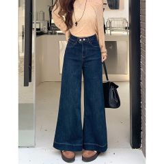 High Street Personalized Double-button Wide-legged Jeans for Women in Spring and Autumn New Loose Floor High Waist Fashionable Jeans Trendy