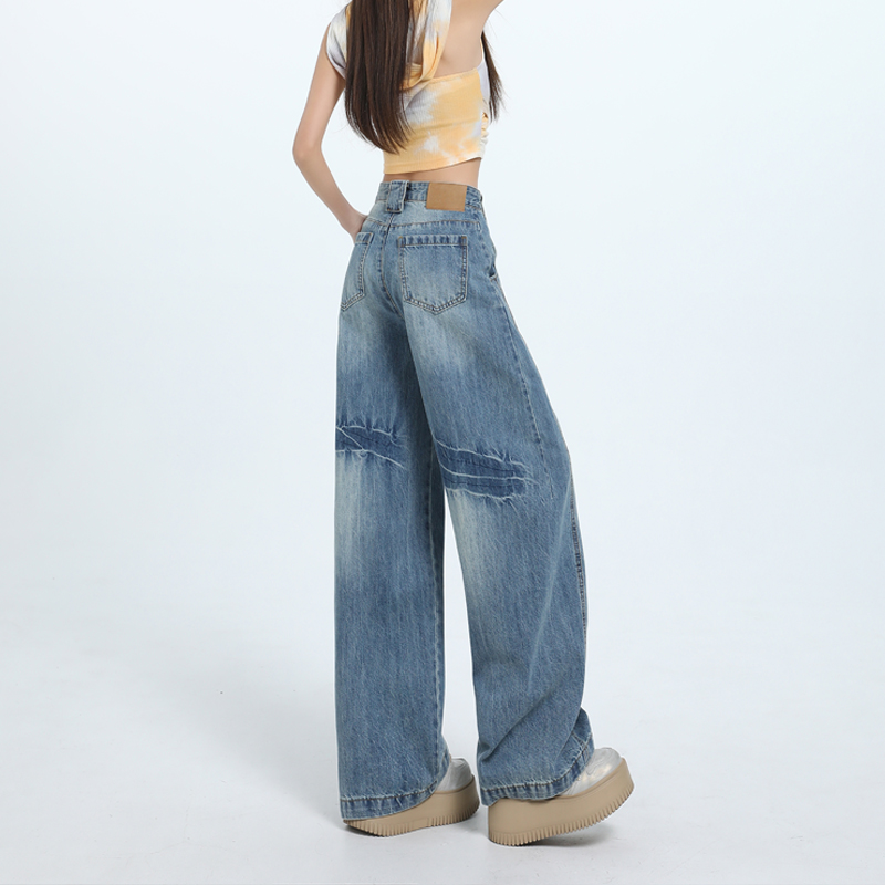High-quality blue sickle jeans for women with high waist loose banana pants design sense floor wide-leg pants trousers extended