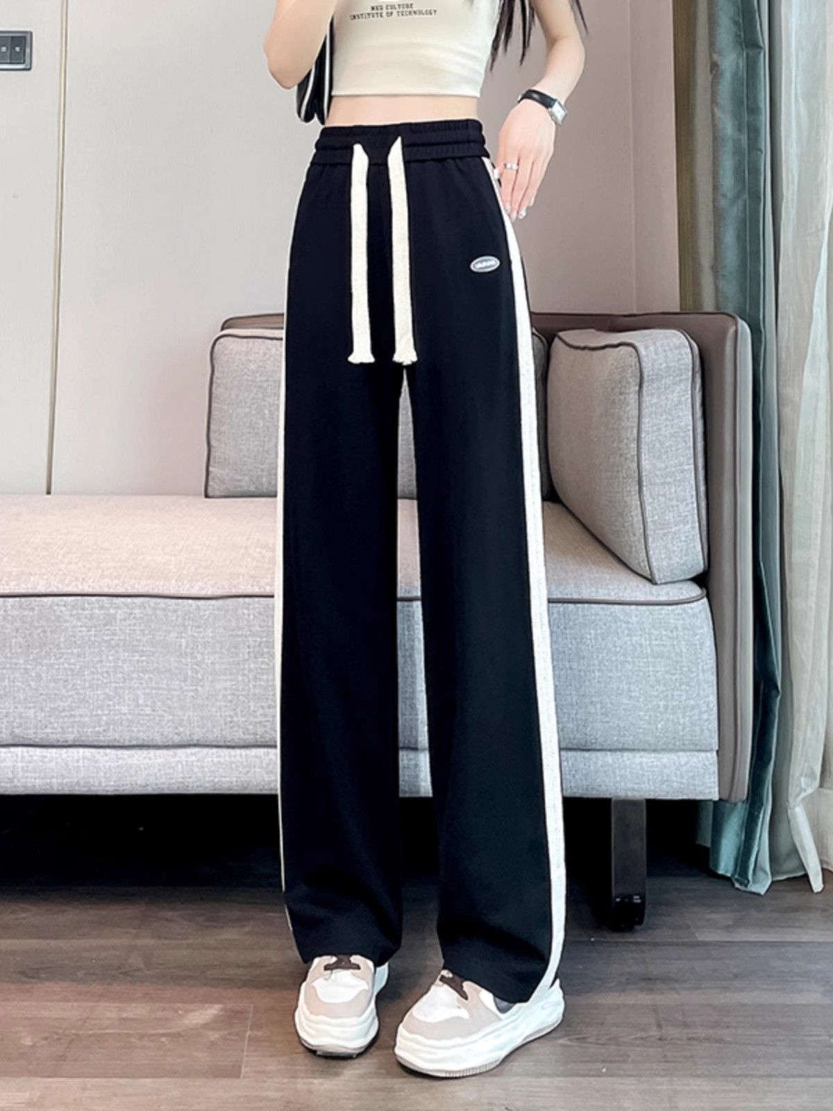 Narrow version wide-leg pants for women in spring and autumn 2025 new banana women's pants plus velvet pants casual autumn and winter straight sports sweatpants