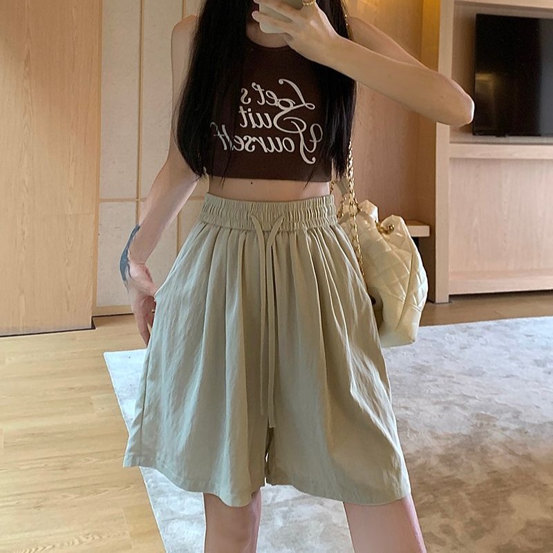 Real photos of Nishimian Yamamoto Summer high-waist drawstring wide-leg pants for women's hot pants casual shorts