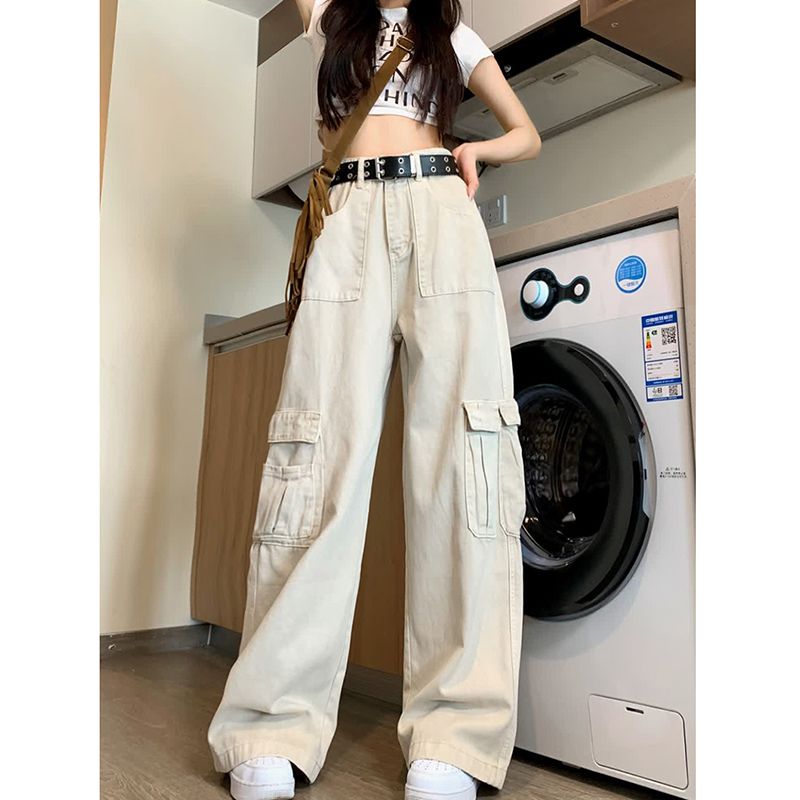 American trendy workwear jeans for women in spring and autumn new style slimming and tall straight wide-leg floor jeans for women