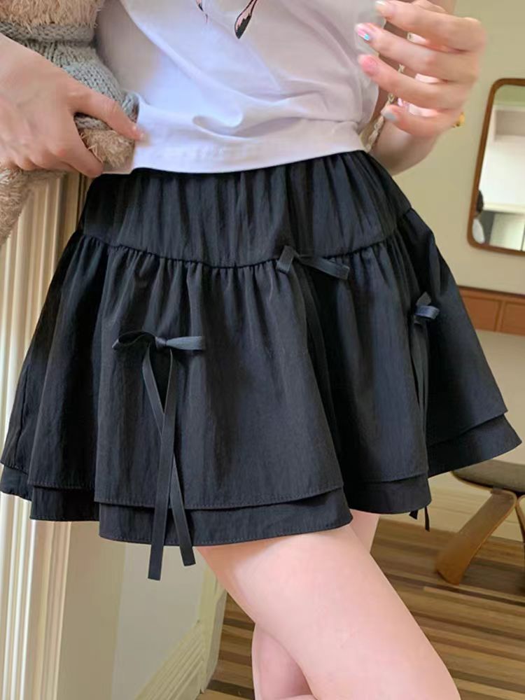 Girls' bow cute cake skirt summer versatile high waist slim A-line skirt for women