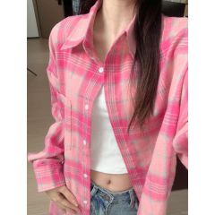 New pure cotton plaid shirt for women loose and slim casual and versatile thin shirt for outerwear cardigan trendy