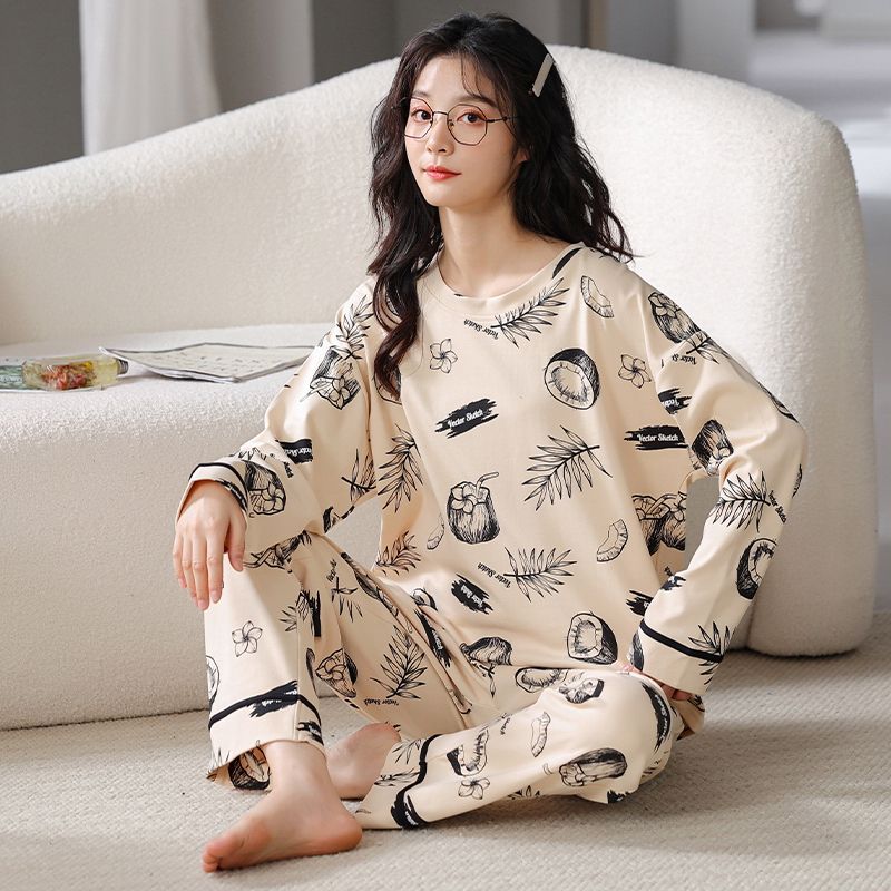 Pajamas for women in spring and autumn long sleeves thin milk silk cute cartoon two-piece set casual home clothes