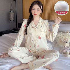Spring cloud cotton with chest pad lapel cardigan long-sleeved pajamas women's suit home clothes