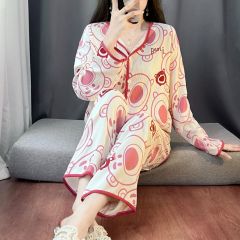 Spring and autumn ins style pajamas women long sleeves long trousers cartoon small lapel cardigan cloud cotton home clothes women's suit