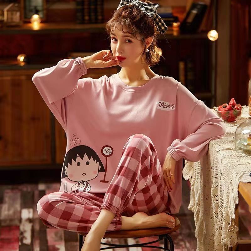 Pajamas for women in spring and autumn long sleeves thin milk silk cute cartoon two-piece set casual home clothes
