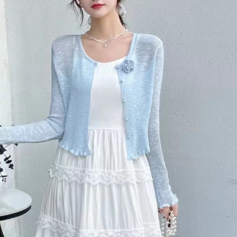 Gentle style white suspender dress knitted cardigan suit for women 2025 spring new design slim skirt