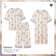 Summer imitation cotton short-sleeved cropped pants, short-sleeved nightgown, three-piece pajamas, women's suit, home clothes