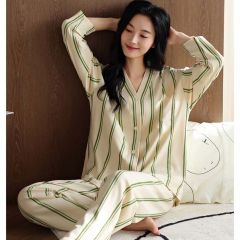 Spring imitation cotton sweet V-neck cardigan long sleeve trousers pajamas women's suit casual home clothes