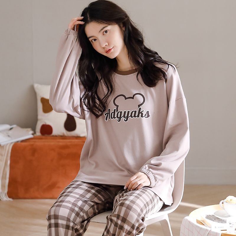 Pajamas for women in spring and autumn long sleeves thin milk silk cute cartoon two-piece set casual home clothes