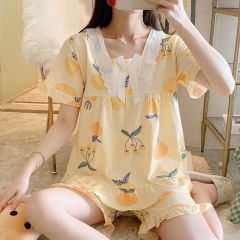 Summer milk silk pit strip lace lace square collar short-sleeved pajamas women's suit home clothes