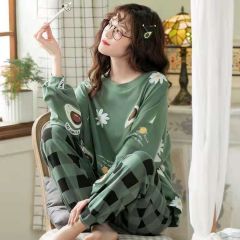 Pajamas for women in spring and autumn long sleeves thin milk silk cute cartoon two-piece set casual home clothes