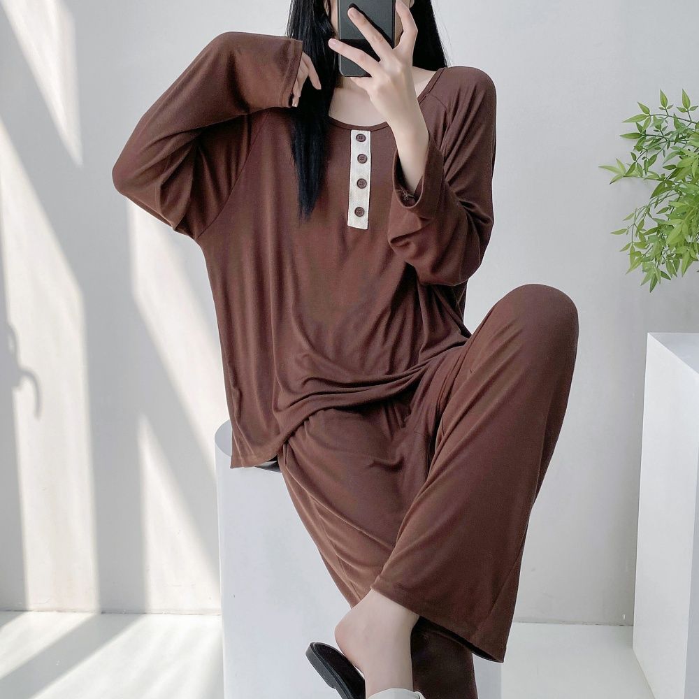 Spring Modal round neck long sleeve trousers pajamas women's suit casual home clothes