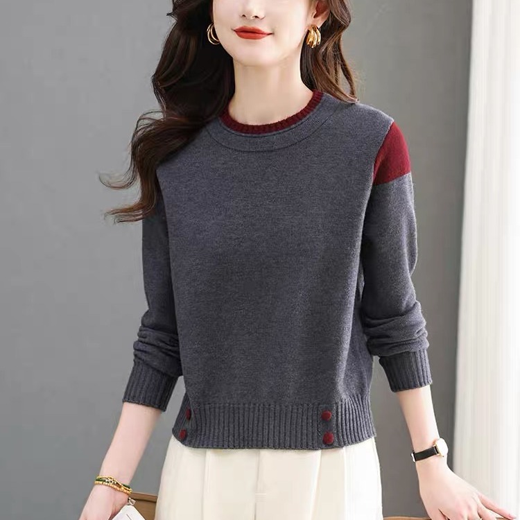 Small short high-waist sweater for women's bottomed sweater autumn and winter new thickened slim round neck red top