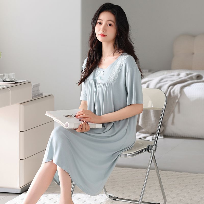 Summer Modal with chest pad lace lace short-sleeved nightgown for women's casual home clothes skirt