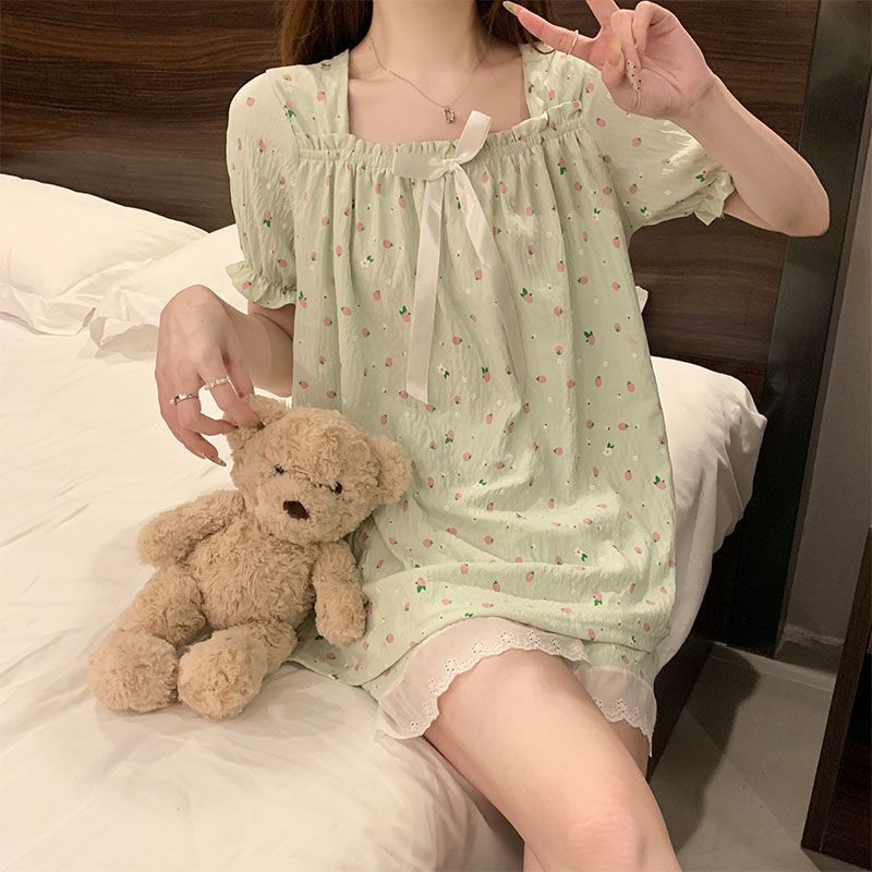 Summer cloud cotton lace lace one-shoulder short-sleeved pajamas women's suit casual home clothes