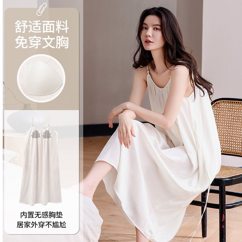 Summer ice and snow ribbon chest pad sexy suspender nightgown women's home dress dress dress