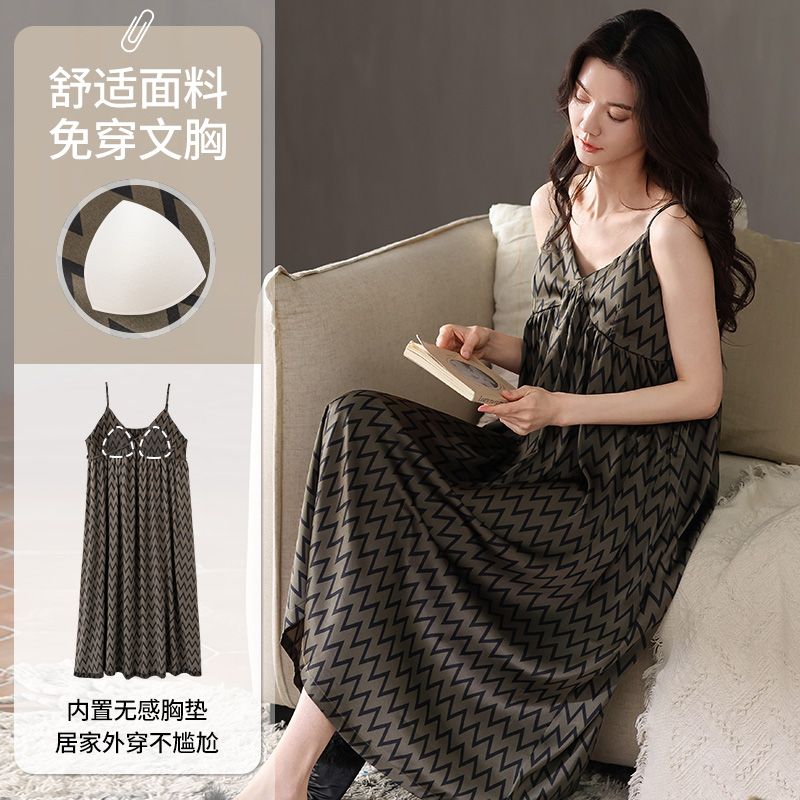 Summer ice and snow ribbon chest pad sexy suspender nightgown women's home dress dress dress