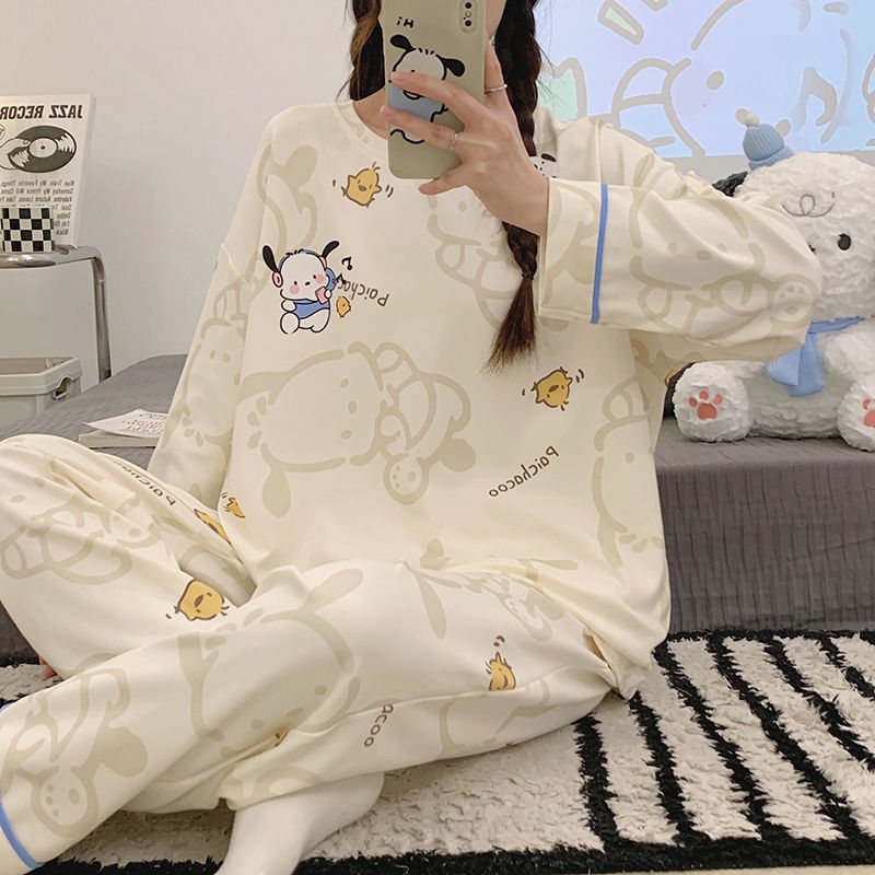 Pajamas for women in spring and autumn long sleeves thin milk silk cute cartoon two-piece set casual home clothes