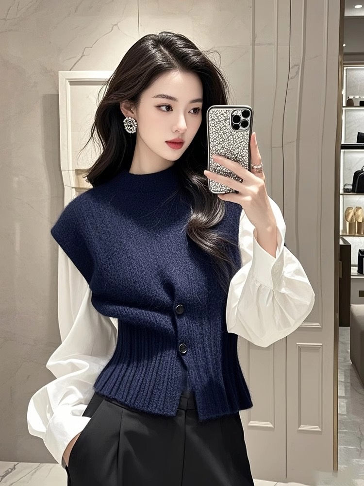 Knitted vest top for women's spring new fashionable horse clip shirt two-piece set for women
