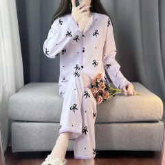 Spring and autumn ins style pajamas women long sleeves long trousers cartoon small lapel cardigan cloud cotton home clothes women's suit