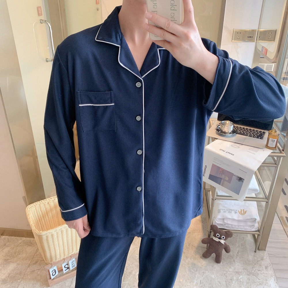 Autumn Korean version large-size cardigan lapel waffle men's long-sleeved middle-aged and young men's suit imitation cotton home clothes can be worn outside