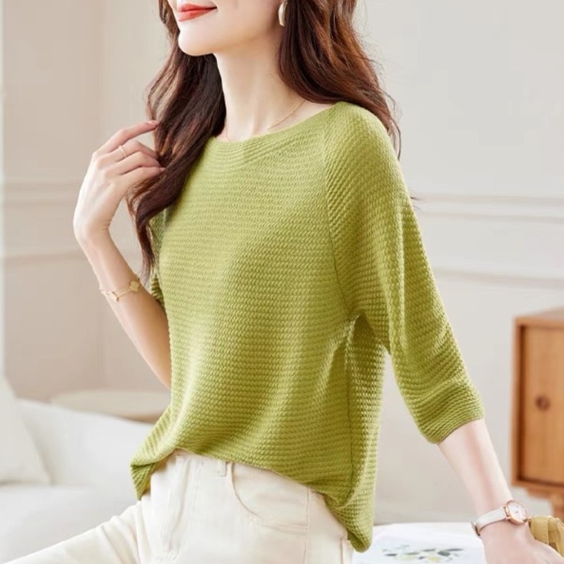 2025 Spring and Autumn New Thin Clipper Sleeve Sweater Top for Women Loose Belly Bedding Belly Fashionable and Chic Base Shirt