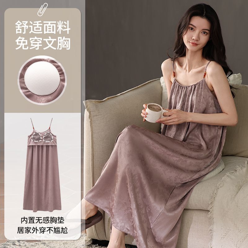 Summer ice and snow ribbon chest pad sexy suspender nightgown women's home dress dress dress