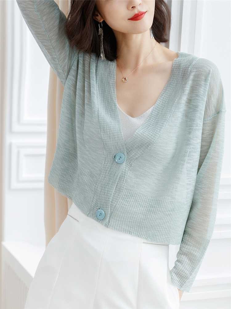 Women's new style exterior 2025 spring new color light and breathable V-neck long-sleeved Korean style temperament sweater cardigan