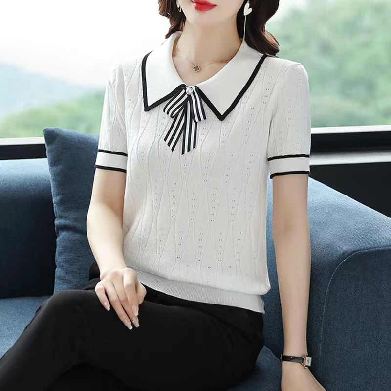 Small scented top for women short-sleeved white T-shirt summer new short square collar ice silk knitted base coat