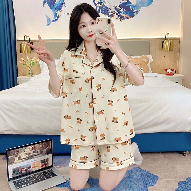 Summer imitation cotton men's round neck short sleeve shorts pajamas men's suit casual home clothes
