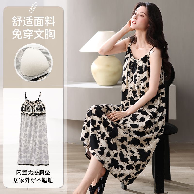 Summer pure cotton sling with breast pad suspender nightgown for women casual sexy home clothes body dress
