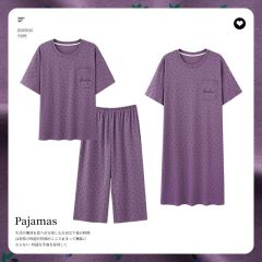 Summer imitation cotton short-sleeved cropped pants, short-sleeved nightgown, three-piece pajamas, women's suit, home clothes