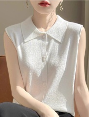 French thin wool knitted vest cardigan for women in summer new V-neck inside and outside wearing sleeveless suspender vest T-shirt top